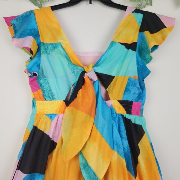 New York & Company Size M Multicolor Tie Back Cotton Dress with Pockets - Picture 8 of 12